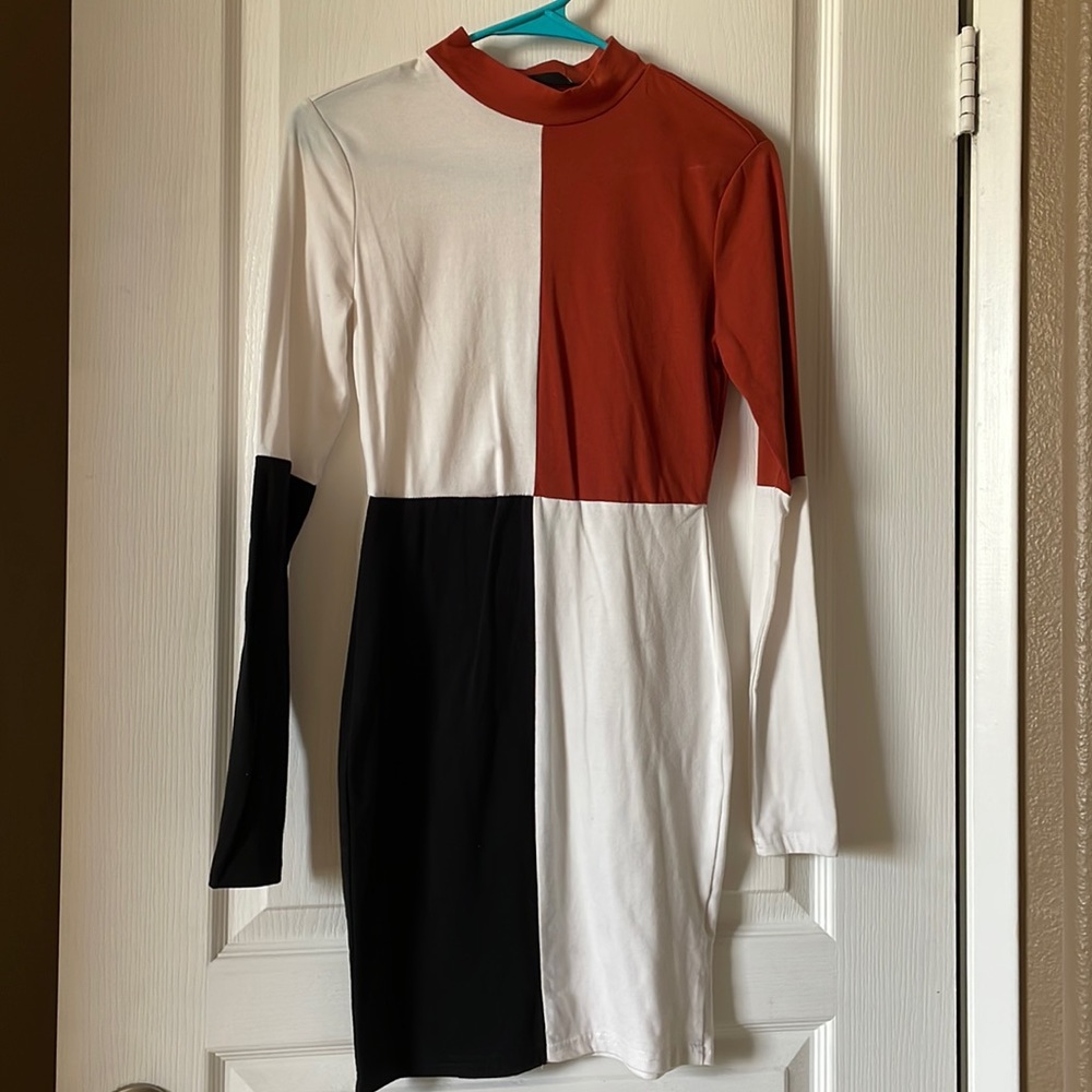 Color block long sleeve jersey dress